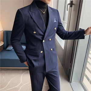 长期做 休闲西装双排扣加厚西服套装男西装两件套修身LJT627/P230图片