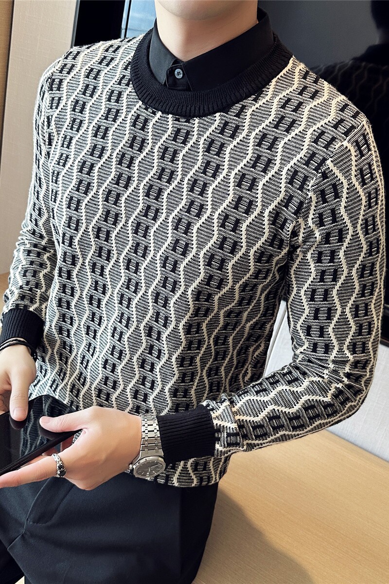 秋冬假两件毛衣时尚条纹提花衬衫领针织背心男套头毛衣M9920-P98,男装背心/马甲,电商A213