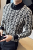 秋冬假两件毛衣时尚条纹提花衬衫领针织背心男套头毛衣M9920-P98，男装背心/马甲，电商A213