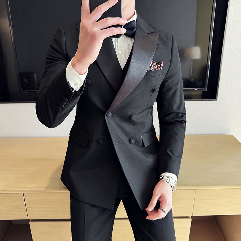 新郎结婚礼服主持人宴会西服套装双排扣塔士多西装SJT9011-P265,男装西服,电商A213