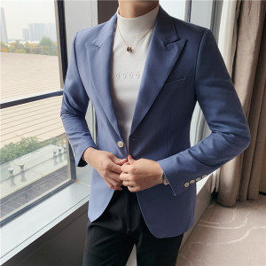 2025秋装新款男士韩版修身帅气西装外套单西服质感蓝色DX622-P155