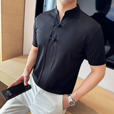 新中式盘扣立领无痕~垂感高弹V领polo衫薄款短袖t恤PL2549-P58，男装T恤，电商A213
