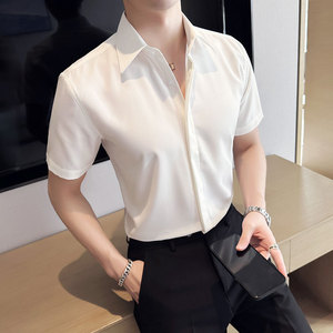 新增4XL~夏季暗门襟大领衬衫男短袖帅气商务休闲男衬衣C2303-P58图片