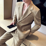 英伦高级感西服套装男微阔垂感西装两件套卡其色LJT958-P235，男装西服套装，电商A213