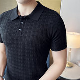 薄款时尚提花针织短袖T恤修身短袖Polo衫翻领tee黑色PL9781-P68，男装T恤，电商A213