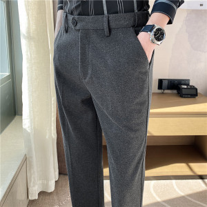 腰部可拉伸磨毛加厚毛呢西裤男商务西裤小脚休闲裤咖色XK208-P68图片