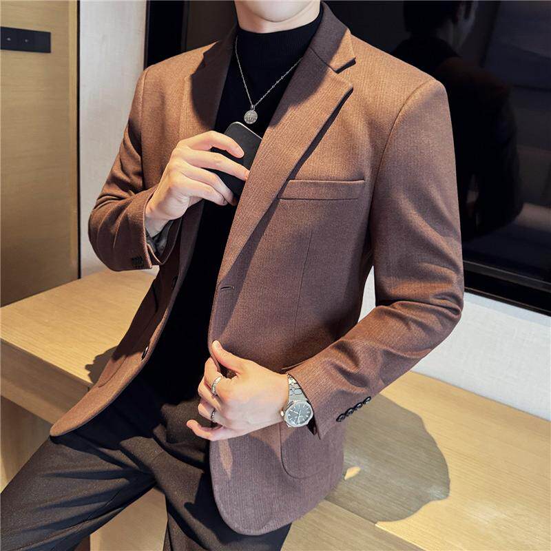 秋冬高级感加厚暗条纹毛呢西服外套休闲西装深灰色DX8826-P147,男装西服,电商A213