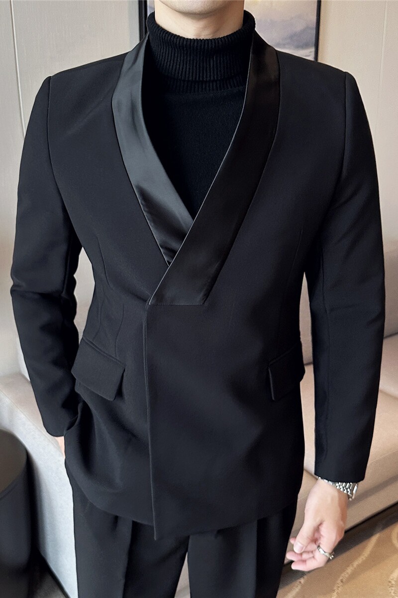 高级感拼色领~结婚西服男礼服塔士多青果领西装上衣DX669-P167,男装西服套装,电商A213