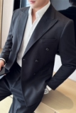 双排扣男士毛呢休闲西服套装妮子加厚西装两件套黑色LJT8809-P220，男装西服套装，电商A213