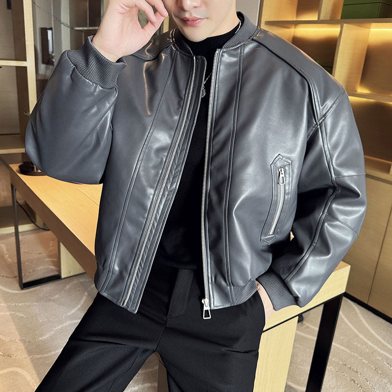 加厚加棉棉衣男短款机车皮夹克外套立领保暖面包服M21939-P218图片