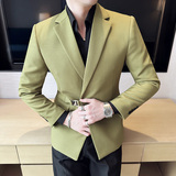 夏季薄款质感华夫格高档搭扣设计西服男西装外套绿色DX8808-P155，男装西服套装，电商A213