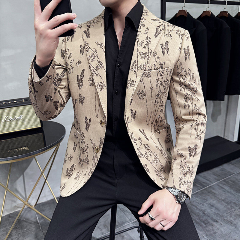 高级感秋装花西装外套男西服商务休闲质感印花西装DX8036-P155，男装西服套装，电商A213