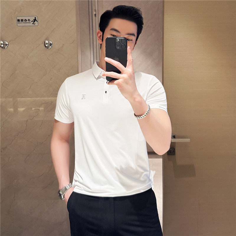 高品质跑量款无痕压胶~弹力polo衫男翻领短袖t恤黑色PL21-P40特图片