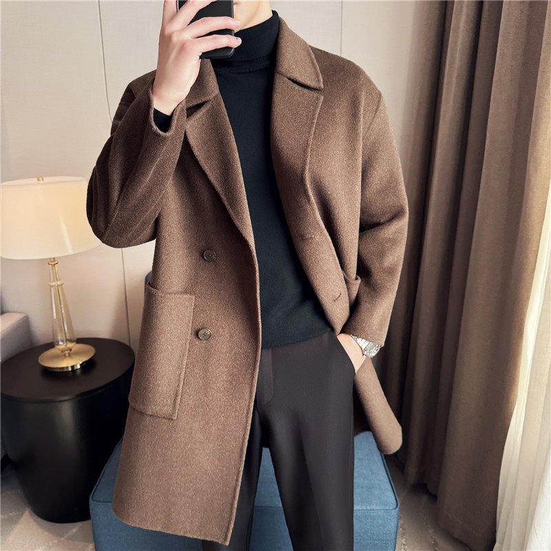 70%羊毛10%天丝5%羊绒高档双面呢大衣男中长款外套潮DY8868-P335，男装毛呢大衣，电商A213