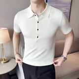 高级感男薄款针织短袖Polo衫冰丝质感翻领T恤黄咖色PL9782-P68，男装T恤，电商A213