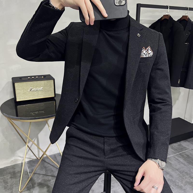 毛呢子休闲小西装外套男修身韩版秋冬加厚款西服套装LJT6951-P230,男装西服套装,电商A213