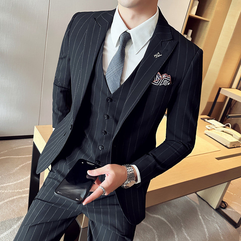 色织高品质面料西服套装条纹一粒扣戗驳领西装三件套SJT8015-P275,男装西服套装,电商A213