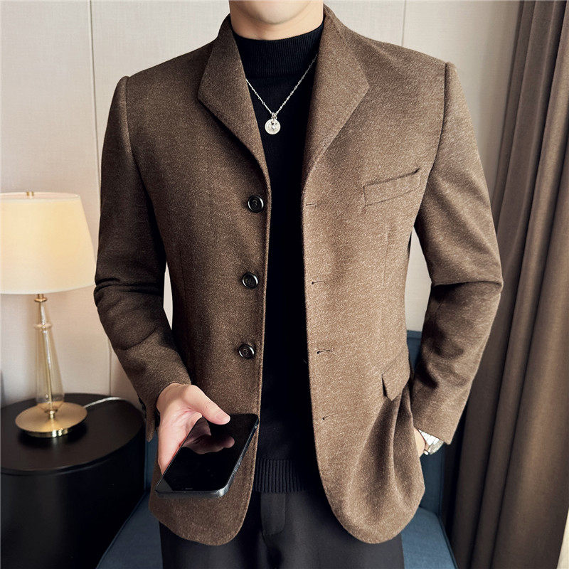 秋冬高级感加厚毛呢个性燕子领西服外套男休闲西装DX8823-P155