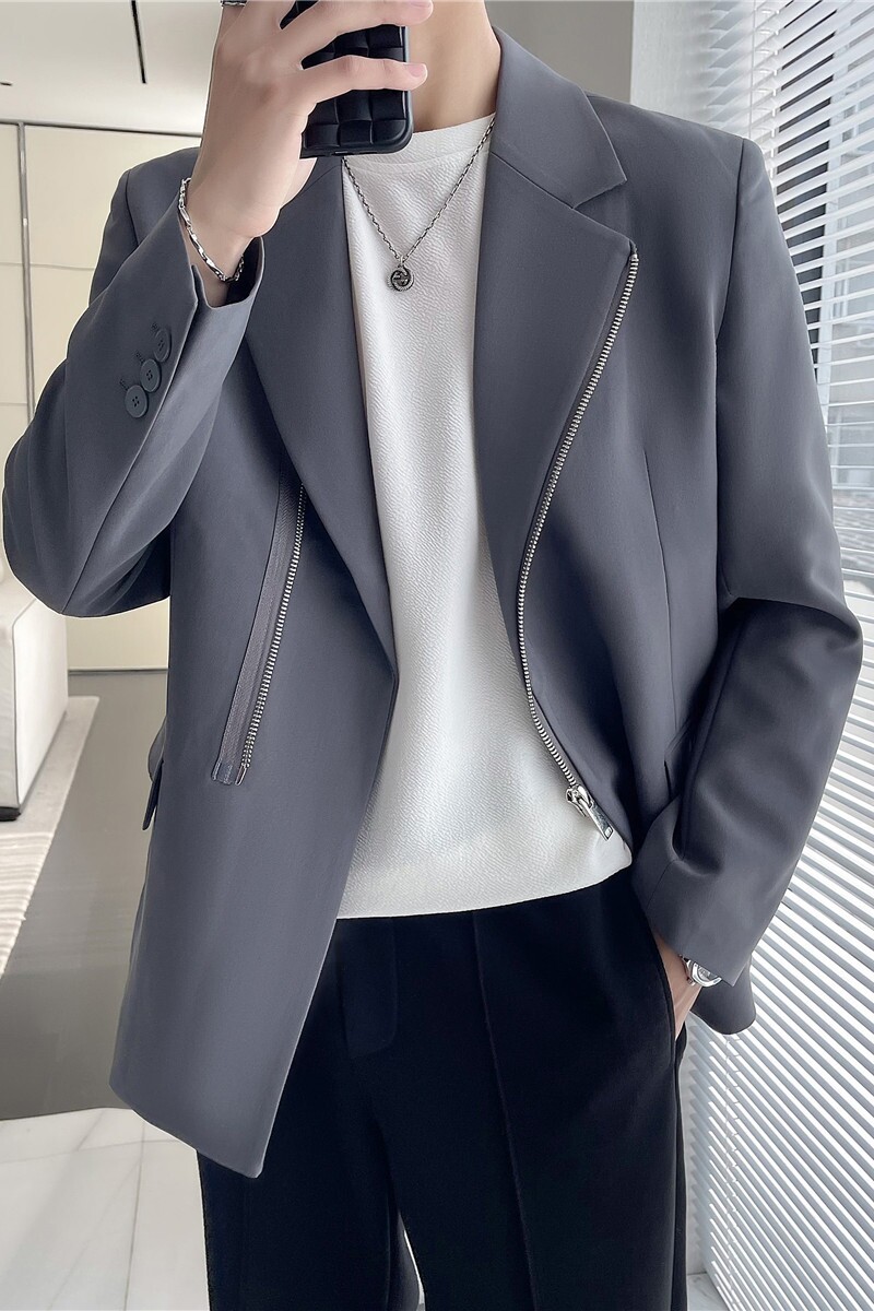 潮男主持人宴会礼服高级感西服外套设计感拉链西装DX5506-P198,男装西服,电商A213