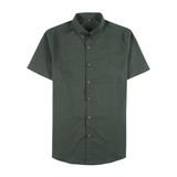 夏季薄款条纹短袖衬衫男修身商务正装休闲衬衣墨绿色C1819-P63，男装T恤，电商A213