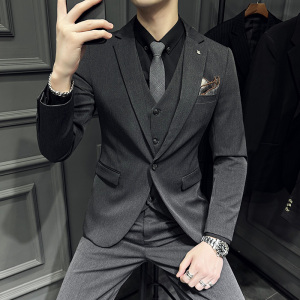 S-7XL主推款男士质感西服套装修身西装三件套黑色SJT102-P265图片