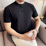 绿松石装饰设计感V领正肩液氨棉高级感修身短袖TT恤衫男TF112-P45，男装T恤，电商A213