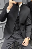 新中式立领西装三件套男高级感修身纽扣装饰西服套装SJT119-P258，男装西服套装，电商A213