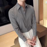 复古高端商务千鸟格子衬衫男士夏季高级感免烫长袖C2313-P58，男装衬衫，电商A213