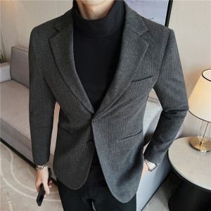 秋冬男士毛呢休闲西服外套潮流帅气暗条纹妮子西服黑色DX912-P145图片