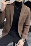 高级感男暗条纹毛呢休闲西服外套妮子西服加厚咖啡色DX6952-P155，男装西服，电商A213