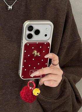 ins风韩系酒红波点适用17promax手机保护壳新款16高级感15pro矽胶14plus全包ip13/12防摔11女air保护套