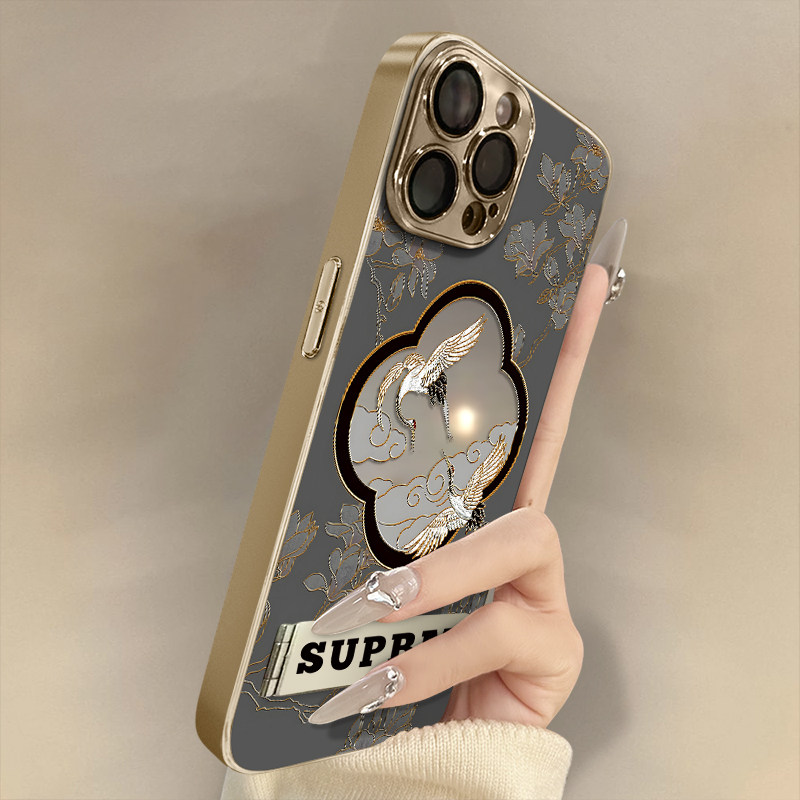 适用于 于苹 果16e手机保护壳iPhone15网红14plus镜面13promax新款12创意支架11补妆电镀高级感7