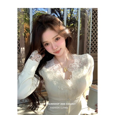 温柔抚媚款韩版时尚蕾丝拼接打底