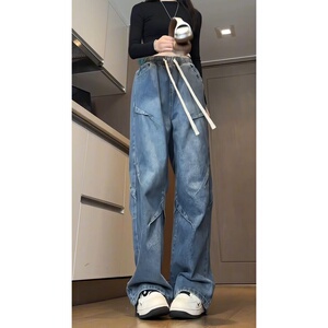2026春季中性牛仔裤直筒宽松阔腿休闲男生裤子KS335P48控69图片