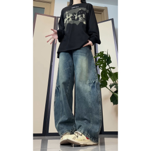 男女同款2025秋季新品弯刀裤直筒裤牛仔裤GY2602P55控78图片