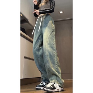 春季百搭牛仔裤男款裤子宽松直筒阔腿拖地长裤KS831P48控69