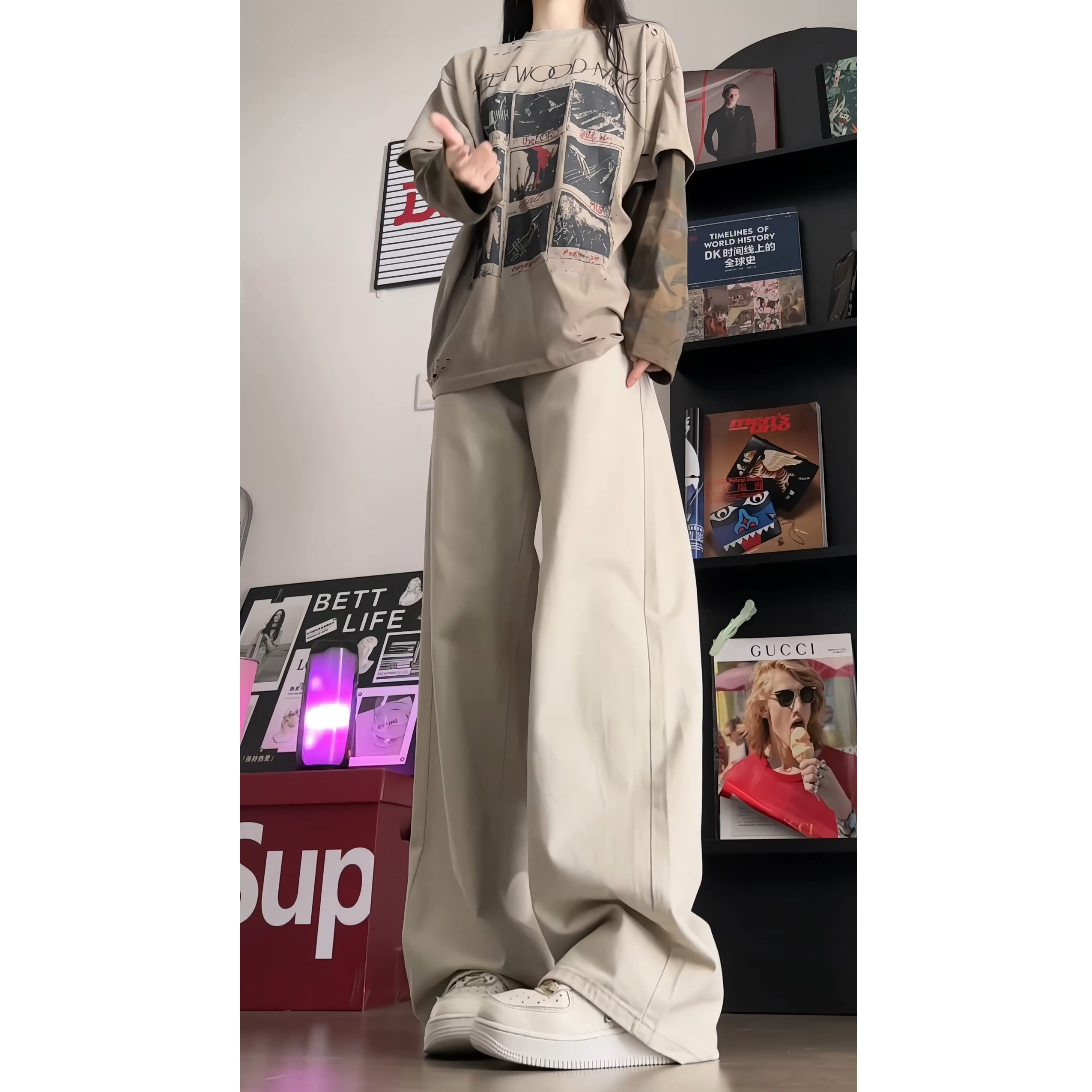 2026春季中性港风水洗拖地裤男女牛仔裤GY7001P52控78，男装牛仔裤，电商B329