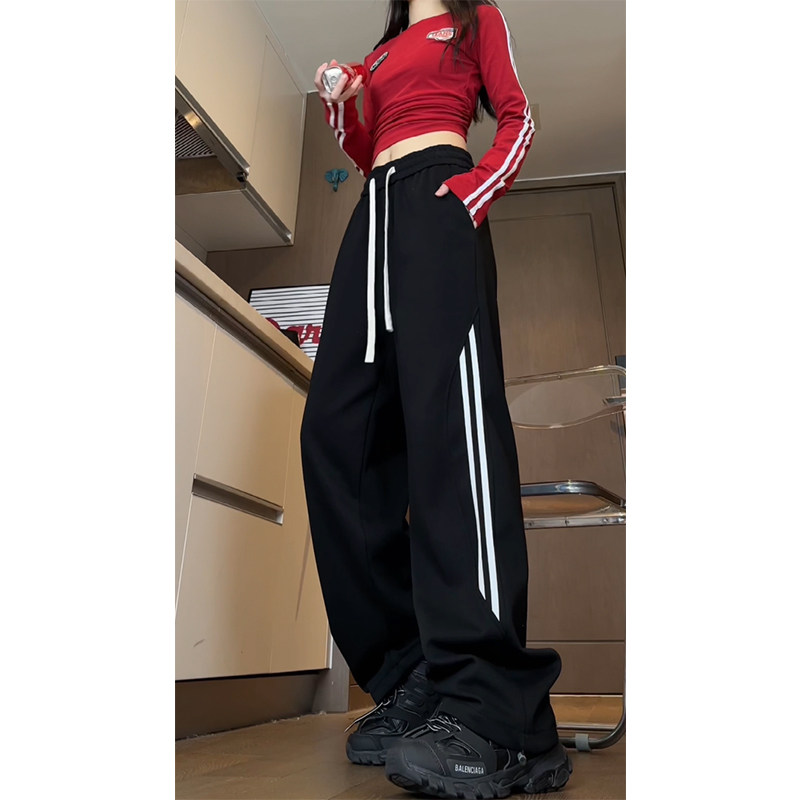 卫裤秋季侧边条纹拼接运动裤子直筒休闲裤女B329-J938P45控68图片
