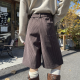 冬季条纹复古五分裤女宽松短裤休闲裤WH6932特批47没差价，男装牛仔裤，电商B329