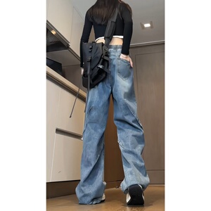 2026春季中性牛仔裤直筒宽松阔腿休闲男生裤子KS335P48控69图片