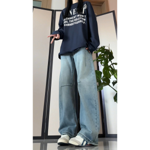 港风中性男女同款2025秋季弯刀裤直筒裤牛仔裤GY2601P55控78图片
