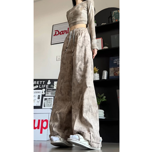 港风秋季美式中性工装裤男女同款宽松休闲裤子TJ086P48控69图片