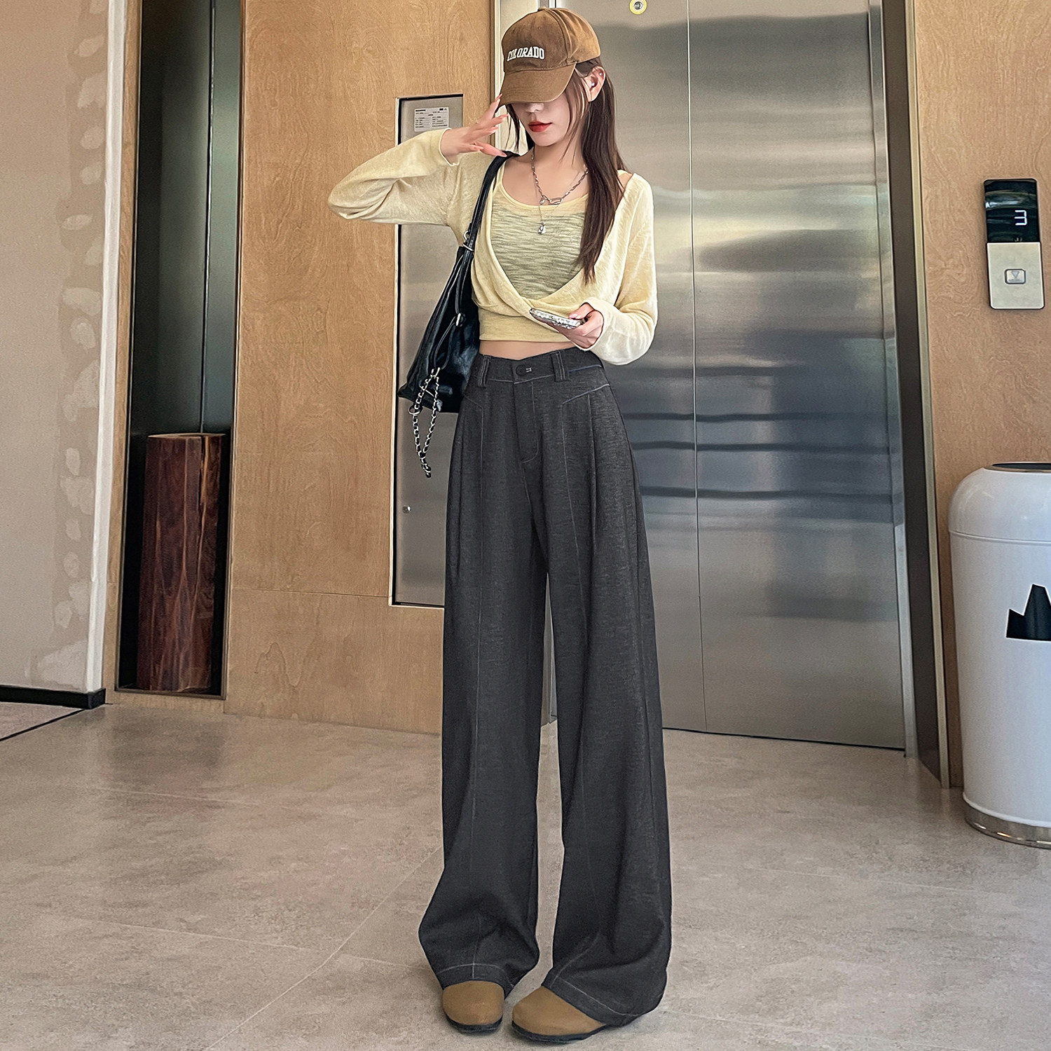 春季垂感丹宁女牛仔西装阔腿裤高腰休闲直筒裤WH5111P55控78,男装西服套装,电商B329