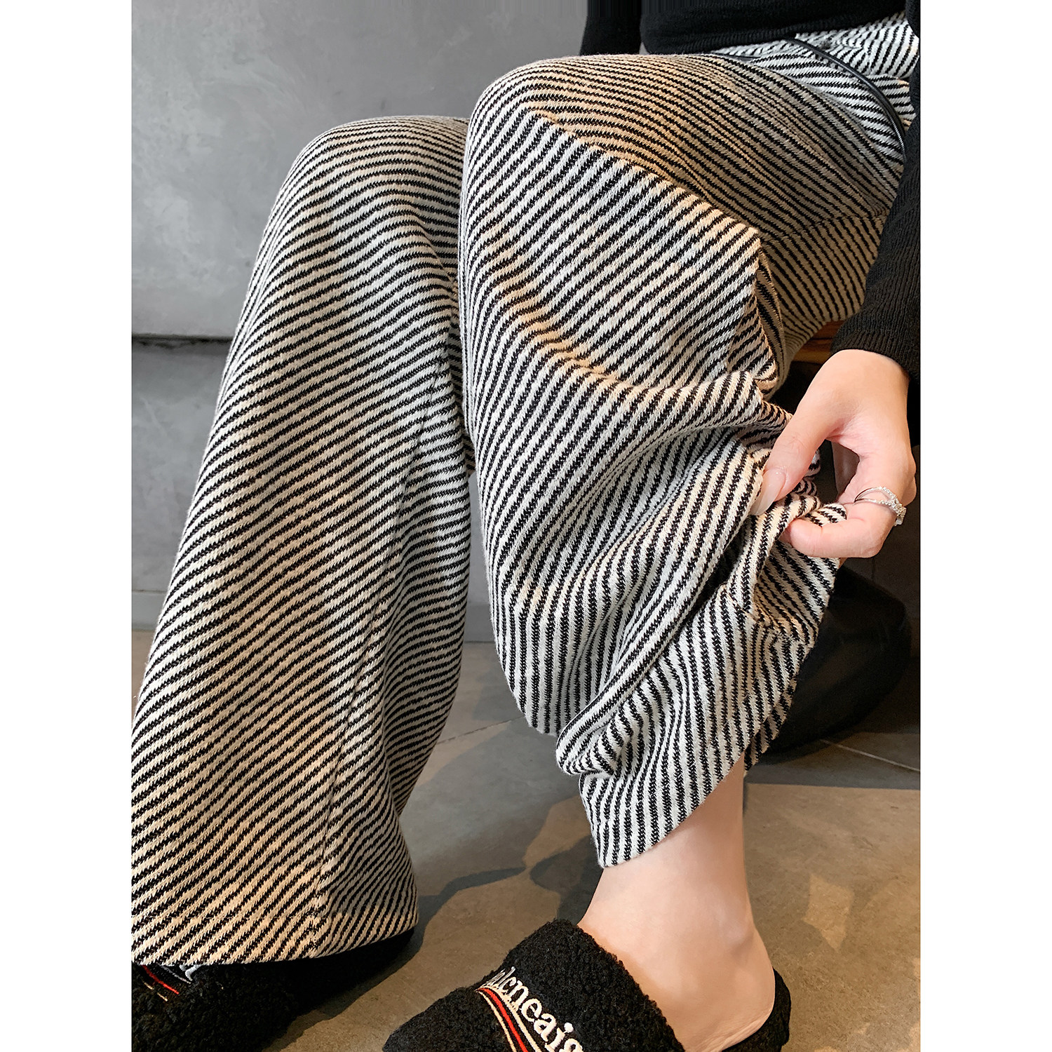冬季加绒阔腿裤女休闲复古针织女裤子WH6830加绒P57特批没差价,男装卫衣,电商B329