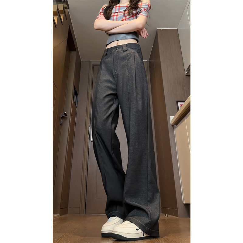 秋季垂感丹宁牛仔西装阔腿裤高腰休闲直筒裤WH5111P55控78,女装牛仔裤,电商B329