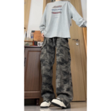 2026春季美式迷彩中性水洗阔腿裤男女牛仔裤GY7005P58控88Q，男装牛仔裤，电商B329