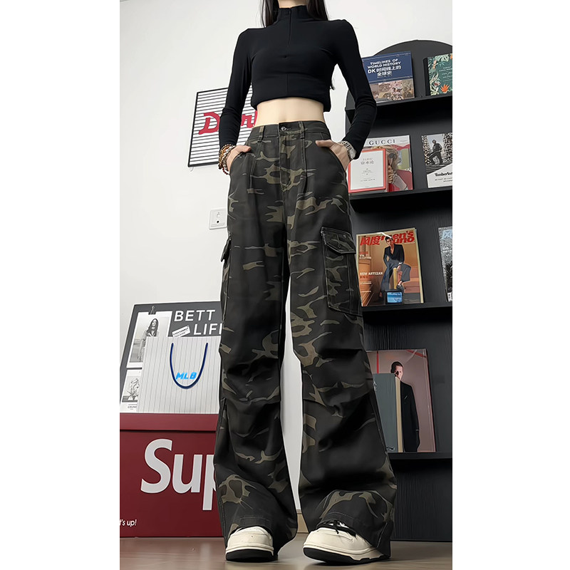军旅风迷彩工装牛仔裤男春秋季美式复古街头hiphop潮牌高级感裤子,男装牛仔裤,电商B329