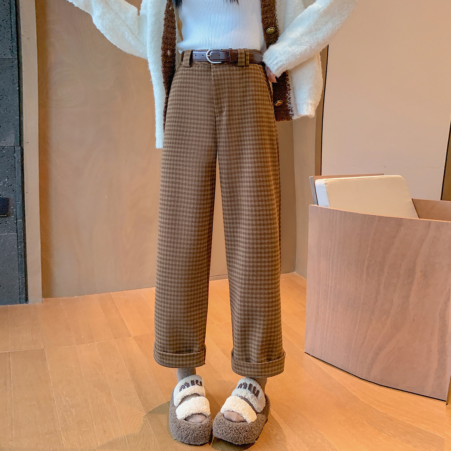 冬季泥料女小个子九分裤奶奶裤休闲裤子WH5101P55特批没差价,男装休闲裤,电商B329
