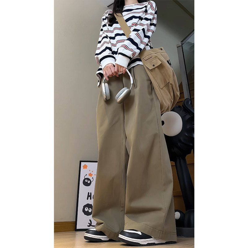 春季工装裤女秋设计感高腰直筒老钱风阔腿长裤WJ1623P60控88,男装工装外套,电商B329
