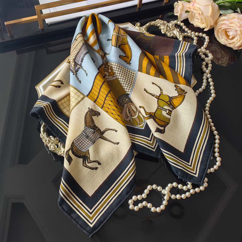 丝巾阁 65真丝羊毛丝巾宫格骏马围巾小披肩女春秋新款双面款瑕疵